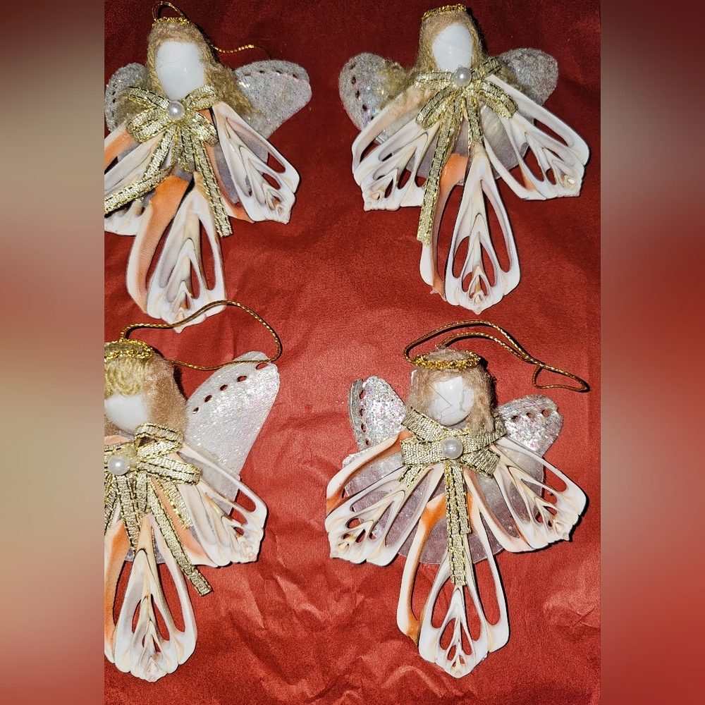 Seashell Folk Art Ornaments Lot Of 10 Beach Ocean Decor Native Angels Phillipine - Picture 3 of 14